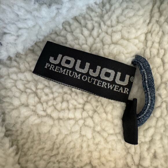 Joujou Denim Trucker Jacket Faux Fur Lining Collar Button Up Small NWT Dark Wash - Picture 4 of 13